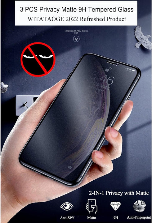 3 Pack Matte Privacy Screen Protectors for iPhone X/XS/11pro Tempered Glass Anti-Spy Tempered Glass 9H Anti-Glare Anti-Fingerprint Privacy Protect...