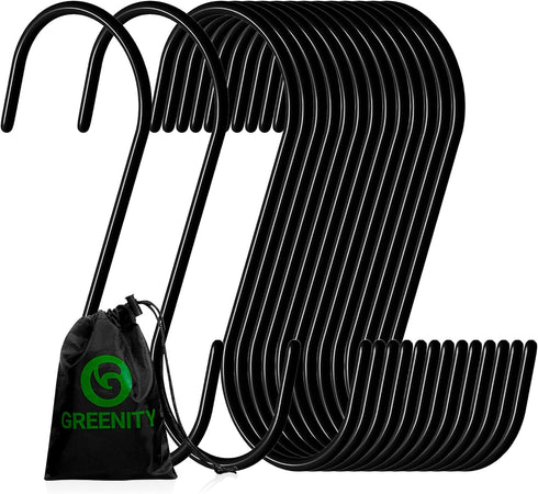Pack of 30 Black S Hooks for Hanging Clothes Heavy Duty Stainless Steel S Shaped Hooks for Hanging Clothes, Bags, Blankets, Pots, Plants, Garage T...