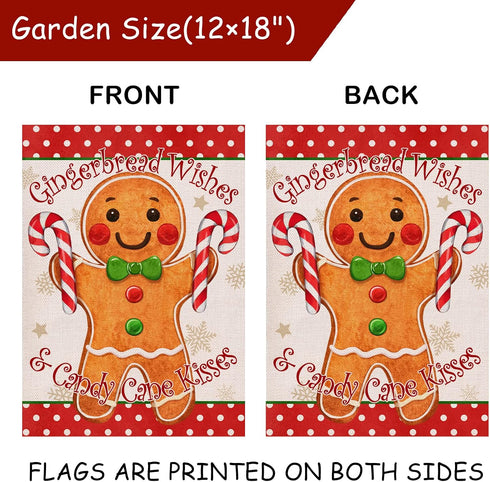 Christmas Gingerbread Wishes and Candy Cane Kisses Decorative Burlap Garden Flag, Xmas Home Yard Small Outdoor Decor, Winter Outside Decoration Do...