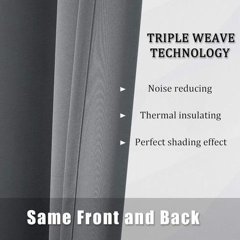 DUALIFE Solid Blackout Curtains for Bedroom 72 Inches Long Room Darkening Grey Grommet Curtain Draperies for Living Room Window Treatment Thermal ...