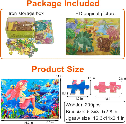 200PCS Wooden Jigsaw Puzzle for Kids Floor Puzzle for Boys Girls Aged 5+ Toddlers Children Teens Adult Educational Puzzles Learning Travel Toys 6 ...