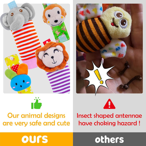 Baby Rattle Cotton Socks and Wrist Rattle Strap Set, Infant Toys 0 3 6 9 12 Months, Baby Gifts for Boys and Girls, Develop Babies Sensory Toys...