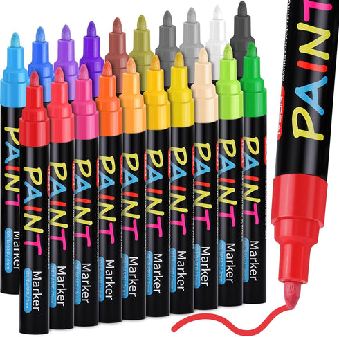 IVSUN Paint Pens Paint Markers,20 Colors Oil-Based Waterproof Paint Marker Pen Set, Never Fade Quick Dry and Permanent, Works on Rocks Painting, W...