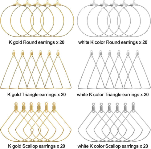 120 pcs Stainless Steel Beading Hoop Earring Finding Earring Components,Triangle Earring Scallop Earring Round Hoop Earring for DIY Jewelry Making...