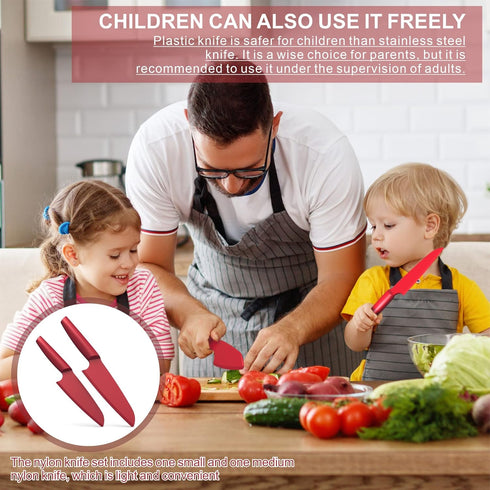 SWIBINJIT Nylon Knife | Plastic Knife Safe for Kids | 2 Piece set 11” and 9” | Nylon Knife Set for Cutting Fruits, Veggies and Bread | kids Nylon ...