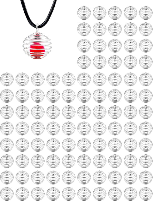 JIALEEY Spiral Bead Cages Pendants, 100 PCs 20x25mm Silver Plated Stone Holder Necklace Cage Pendants Findings for Jewelry Making and Crafting...