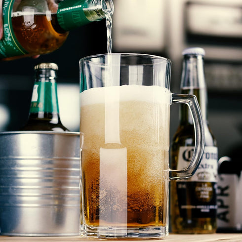 BaveL Style Extra Large Beer Mug 34 Ounce,Large Glass Mugs With Handle,One Liter German Beer Stein Super Mug (34 oz)...