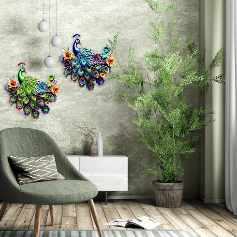 ikasus Metal Peacock Bird Wall Art Bird Wall Decor Outdoor Wall art Suitable for Outdoor Garden Fence Outdoor Crafts Iron Wall Decorations, Blue...