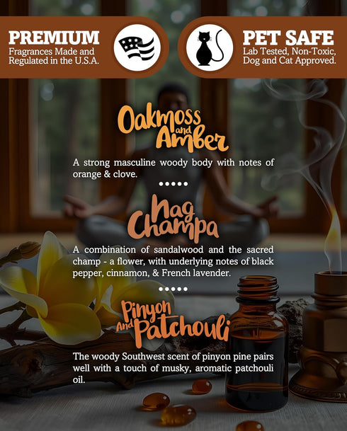 Musk Wax Melts Variety Pack - Pinion & Patchouli, Nag Champa, Oakmoss & Amber - Formula 117 - 3 Highly Scented 3 Oz. Bars - Made With Natural Oils...