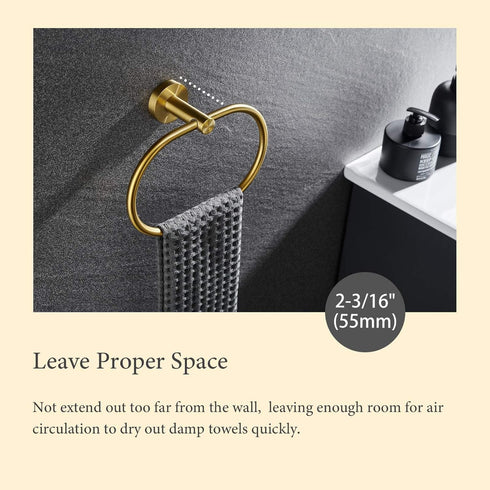 Towel Ring Brushed Gold, Suyar SUS304 Stainless Steel Towel Holder, Hand Towel Rack for Bathroom, Wall Mounted...