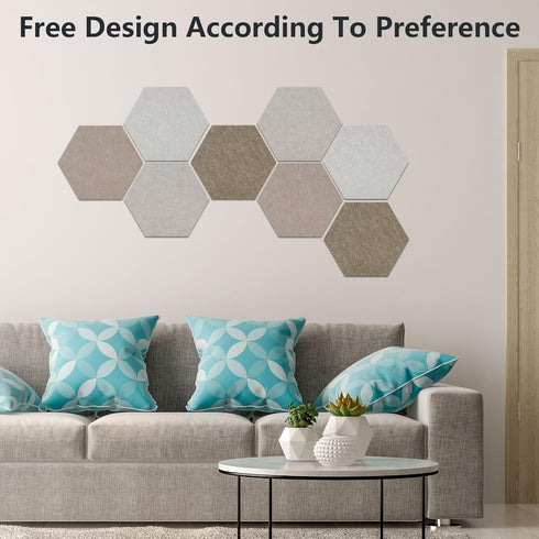 Vienrose Hexagon Felt Bulletin Board Self Adhesive Pin Board Wall Decoration Tiles with 35 Push Pins for Office Home and School, Camel Series 8 Pa...