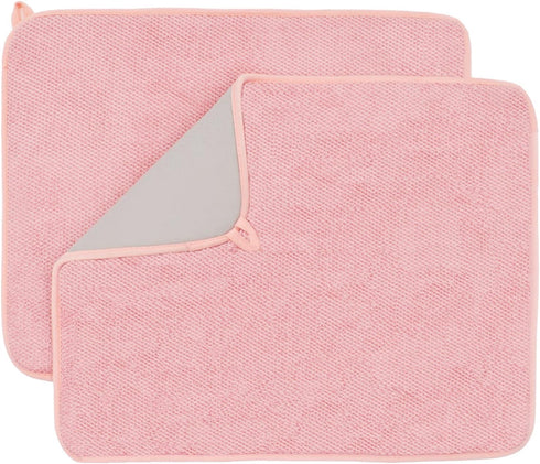 Dish Drying Mat for Kitchen Counter, Microfiber Dish Drying Pad 2 Pack Large Size Absorbent Dishes Drainer Mats (pink)...