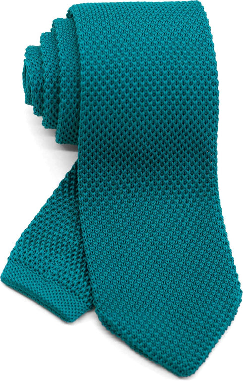 Men's Pointed Knit Tie Necktie Width 2.75 inches Washable Solid Color Teal Blue Emerald Green...