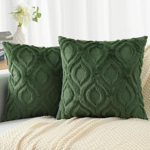 decorUhome Decorative Throw Pillow Covers 20x20 Set of 2, Soft Plush Faux Wool Couch Pillow Covers for Home, Forest Elf...