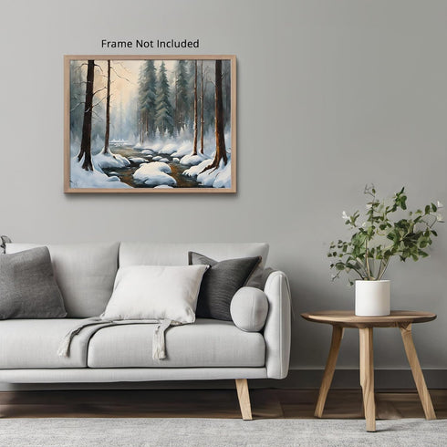 Posterizer 1 pcs-snowy jungle in winter in oil painting style-1-Landscape & Nature Art-GIft for Men Women Teens-Living Room Bedroom Decor- unframe...