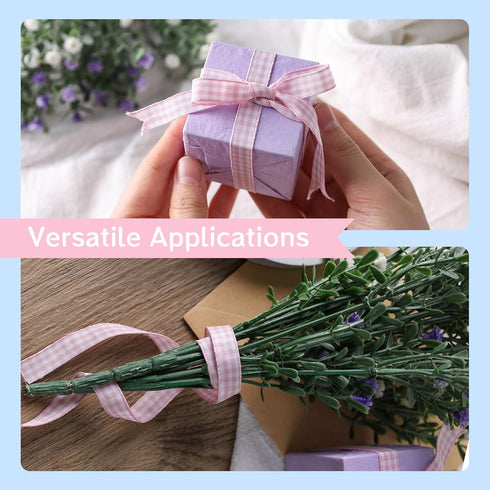 VGOODALL Pink Gingham Ribbon, 50Yd Buffalo Checker Ribbons Crafts Ribbon for Picnic School Mothers Day Gift Wrapping...