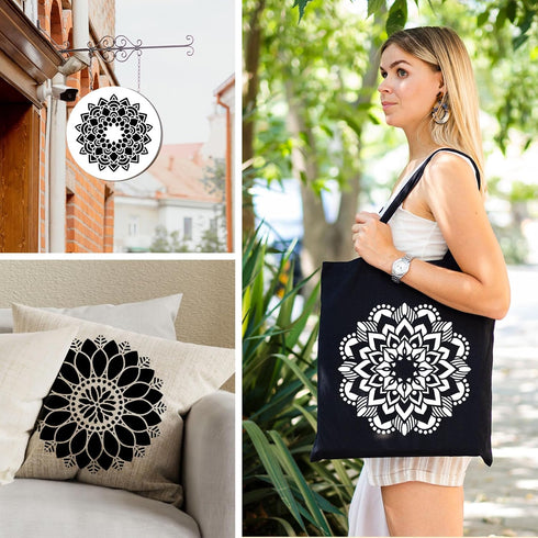 9 Pack Large Mandala Stencils for Painting 12x12 Inches Mandala Painting Templates Reusable Floral Mandala Drawing Stencils for Wall Floor Furnitu...