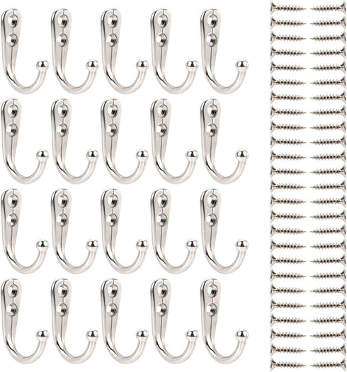 Eboot 20 Pcs Small Coat Hook Single Robe Bathroom Towel Hooks Single Coat Hanger with 50 Pieces Screws for Bags, Hat, Cap, Scarf, Cup...