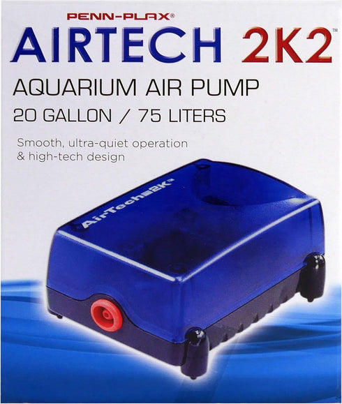 Penn-Plax Air-Tech Aquarium Air Pump | Quiet and Reliable | for Fish Tanks Up to 20 Gallons (AT2K2)...