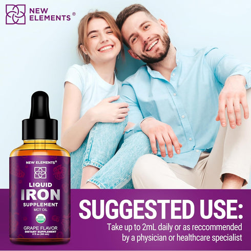 Iron Supplement for Women & Men Free Blood Builder, Iron Vitamin for Anemia USDA Organic Liquid Iron Drops for Adults with MCT Oil, Natural Grape ...