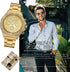 Men's Japan Quartz Bling Double Dual Rhinestone Bezel Gold Tone Bracelet Bangle Dress Watch (Gold, New Version)...