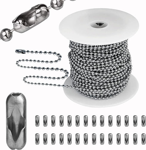 55ft Ball Bead Chain, 3.5mm Stainless Steel Ball Chain with 100 Pieces Connectors Clasps, Bulk Necklace Chains for Jewelry Making Supplies DIY Cra...
