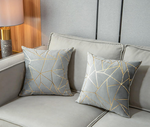 YONGLIU Pack of 2 Velvet Cushion Cases Decorative Gold Foil Geometric Pattern Throw Pillow Covers for Modern Homes Couch Sofa Bedroom Living Room(...