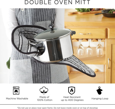 DII Double Strip Chef Kitchen Cooking & Baking Collection, Double Oven Mitt, 35x7.5, Mineral Gray...