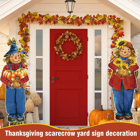 2 Pcs 11.3 x 31.5 Inches Fall Yard Signs Autumn Garden Decor with Stakes Thanksgiving Lawn Signs for Fall Thanksgiving Party Pathway Decor(Scarecr...