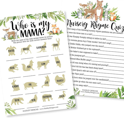Hadley Designs Hilarious Baby Shower Games Set – 25 Double-Sided Cards for 25 Guests, 2 Games, Baby Animal Matching, Nursery Rhyme, Gender Neutral...