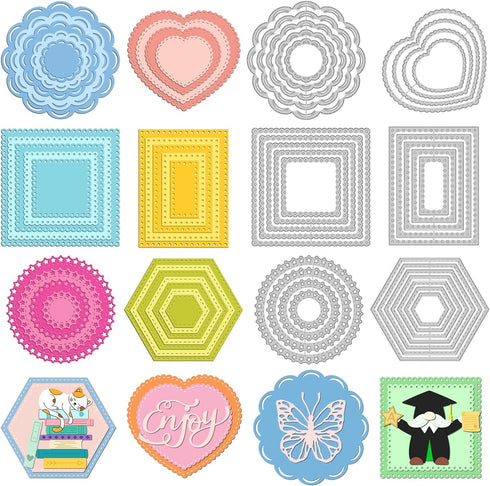 6 Styles Frame Metal Die Cuts Rectangle Die Cut Shapes Heart Cutting Dies for Card Making Different Shapes Metal Die Stencils Circle Embossing Tem...