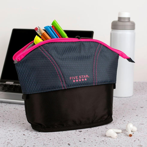Five Star Pencil Pouch, Pen Case, Storage Organizer for School Supplies Earbuds Chargers Cables Makeup, Quick View Expandable, Navy/Pink (507610B-...