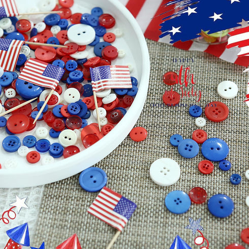 350-400 PCS 4th of July Buttons Ornament,Assorted Sizes Round Resin Buttons for Crafts Sewing Scrapbooks (Blue/red/White)...