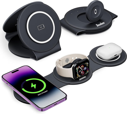3 in 1 Charging Station for Apple Multiple Devices, Foldable Travel Wireless Charger 18W for iPhone 15 14 13 Pro Max Plus &Apple Watch Series/Airp...