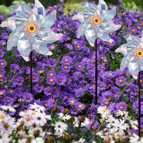 Sparkly Reflective Pinwheels Holographic Spinners Whirl Pin Wheel with Stakes Scare Birds Away for Yard Garden Patio Lawn Farm Decor Kids' Toy (Si...