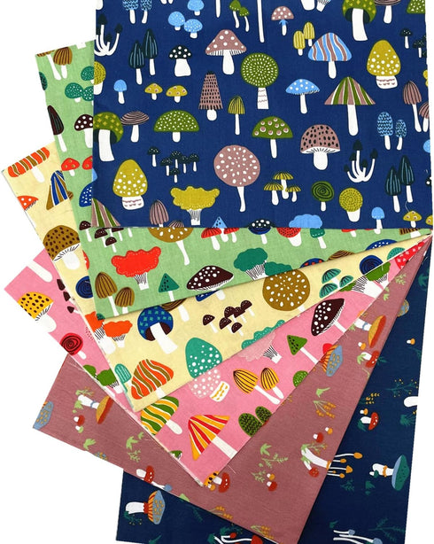 Mushroom Fabric Fat Quarters for Quilting,Cotton Printed Food Pattern Fabric Bundles 18x22,Botanical Woodland Theme SZRUIZFZ (6pcs)...
