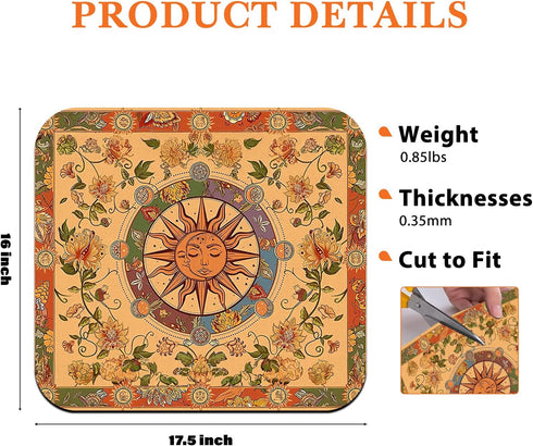 Boho Floral Sun Dish Drying Mat - Retro Boho Floral Sun and Moon Absorbent Dish Drying Mat for Kitchen Counter, Coffee Maker Mat for Countertops, ...