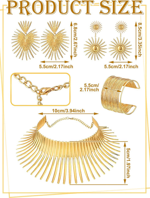 Yinkin 4 Pcs African Choker Necklace Earrings Bangle Set Statement Tooth Shape African Jewelry Sets for Women Tribal Jewelry(Gold)...