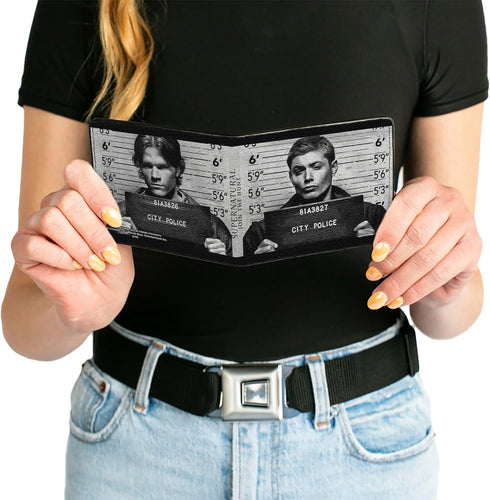 Buckle-Down Men's PU Bifold Wallet-Supernatural Dean + Sam Mug Shots Grays/Black/White, Multicolor, 4.0" x 3.5"...