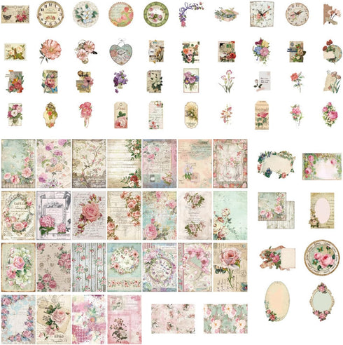 100Pcs Scrapbook Craft Paper Kit for Scrapbook Journaling Supplies ,Scrapbook Flower Stickers Aesthetic for Scrapbooking Supplies,Bullet Junk Jour...