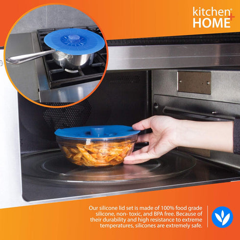 Kitchen + Home Silicone Suction Lids and Food Covers - Set of 5 - Fits various sizes of cups, bowls, pans, or containers!...