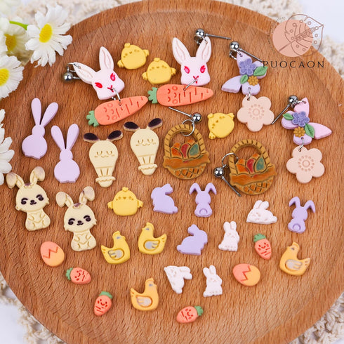 Puocaon Easter Polymer Clay Cutters - 18 Pcs Stud Clay Earring Cutters, Mini Chicken Eggs Baby Rabbit Clay Cutters for Polymer Clay Earrings, 3D P...