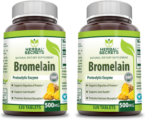 Herbal Secrets Bromelain 500 Mg 120 Tablets Supplement | Pack of 2 | Non-GMO | Gluten Free | Made in USA...