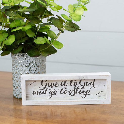 Give It To God Go To Sleep Whitewashed 10 x 3 Wood Tabletop Plaque...