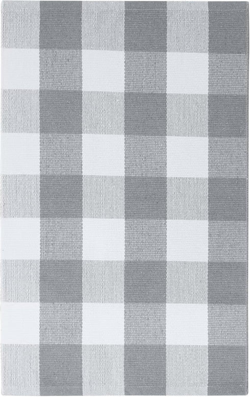 KOZYFLY Buffalo Plaid Rug 27.5x43 Inches Grey and White Outdoor Rugs Hand Woven Cotton Washable Indoor Buffalo Check Rug Layered Doormats for Fron...