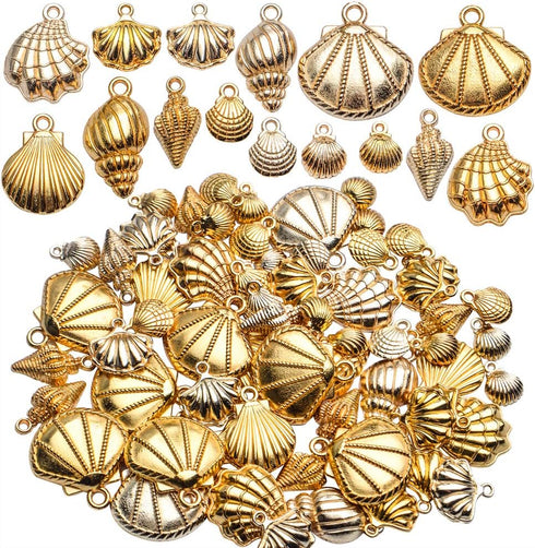 Aylifu Seashell Charms,100 Gram Gold Shell Charms Ocean Theme Pendants Conch Scallops Mussel Marine Life Sea Animals Dangle Charms for Jewelry Mak...