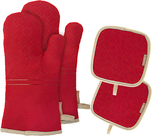 4Pcs Oven Mitts and Pot Holders Set, 572F Heat Resistant Oven Glove, Soft Cotton Lining with Non-Slip Surface for Kitchen Baking BBQ (Red)...