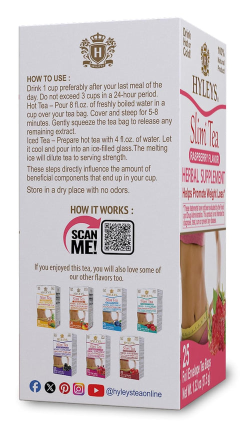 Hyleys Slim Tea Raspberry Flavor - Weight Loss Herbal Supplement Cleanse and Detox - 25 Tea Bags (1 Pack)...