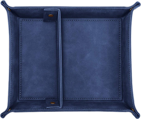 SITHON Valet Tray Desktop Storage Organizer, Removable 2 Compartments Catchall Tray Bedside Vanity Nightstand Caddy Holder Desk Storage Plate, Dar...