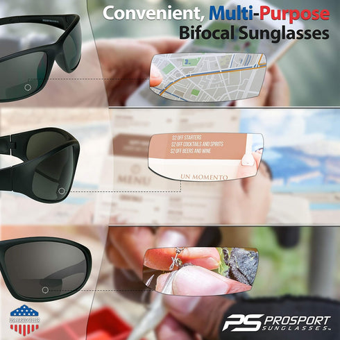 proSPORT Z87.1 Bifocal Safety Sunglasses ANSI for Men Women Readers Sport Wrap Dark Gray Smoke Black +1.50 +2.00 +2.50 +3.00...